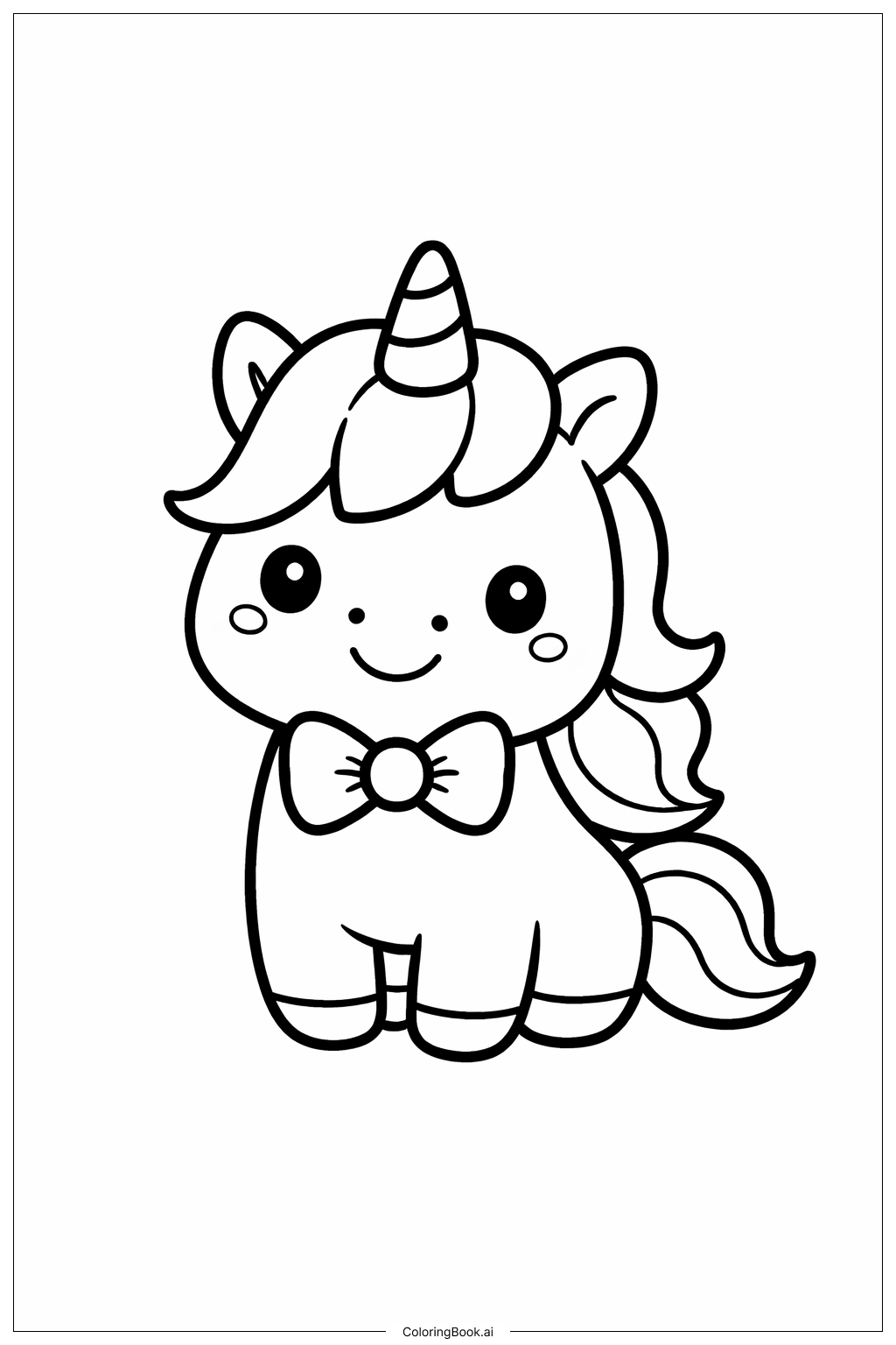  Page de coloriage Licorne mignonne avec nœud papillon 