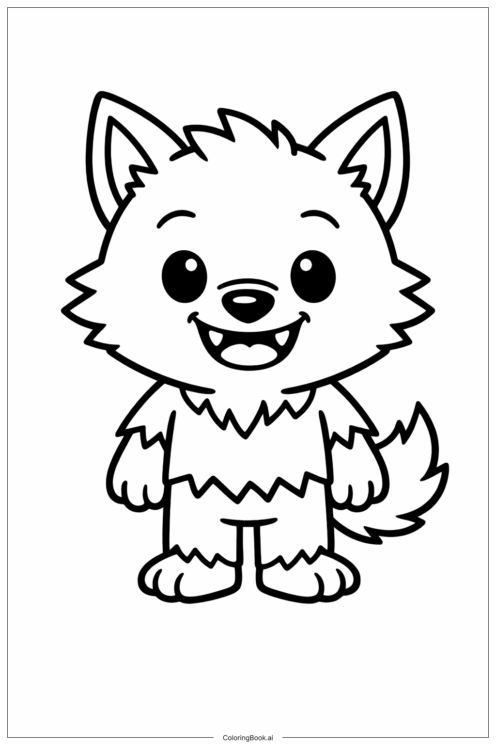  可爱的小狼人微笑填色页 