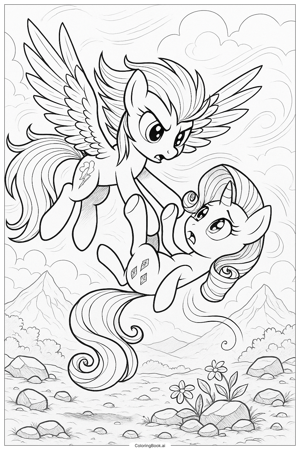 Rainbow Dash rettet Rarity vor dem Fallen Ausmalseite