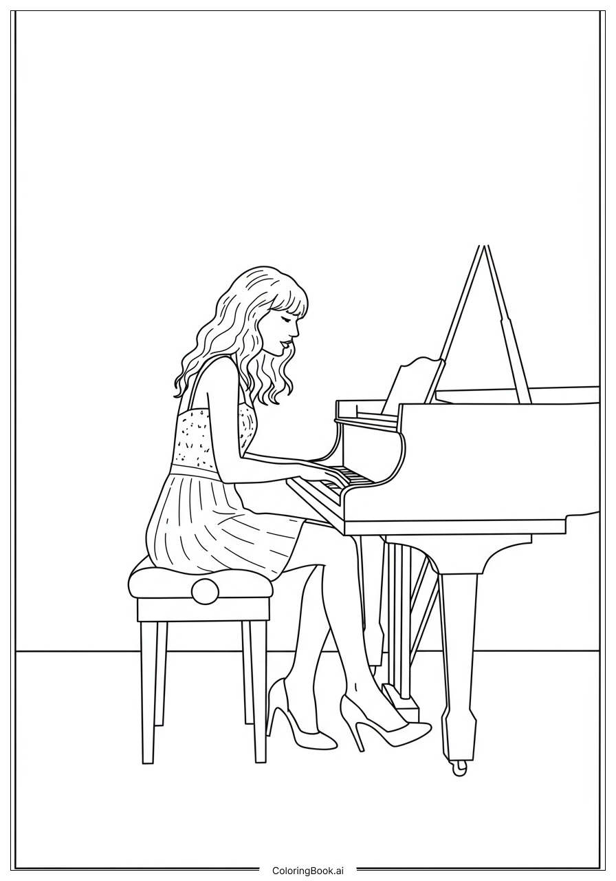  Taylor Swift Standing Beside Vintage Piano填色页 