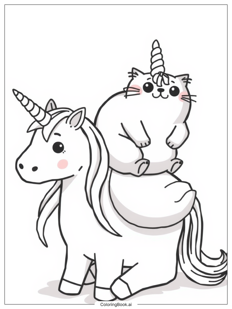 Pusheen Riding Unicorn Coloring Page