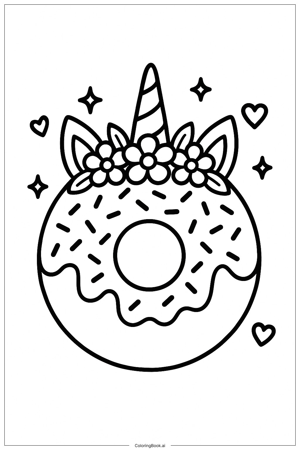  Unicorn Donut With Flower Crown Coloring Page 