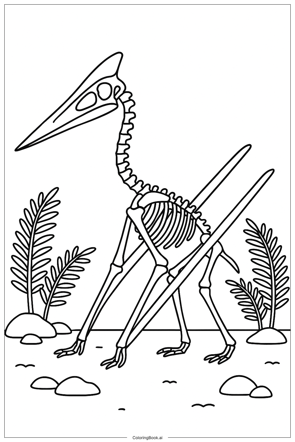  Página para colorir de Esqueleto Fóssil de Quetzalcoatlus 