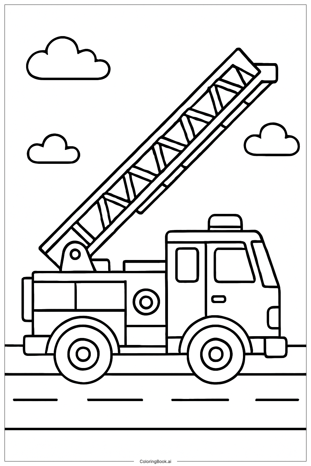  Page de coloriage Camion de pompiers avec système d'échelle détaillé 