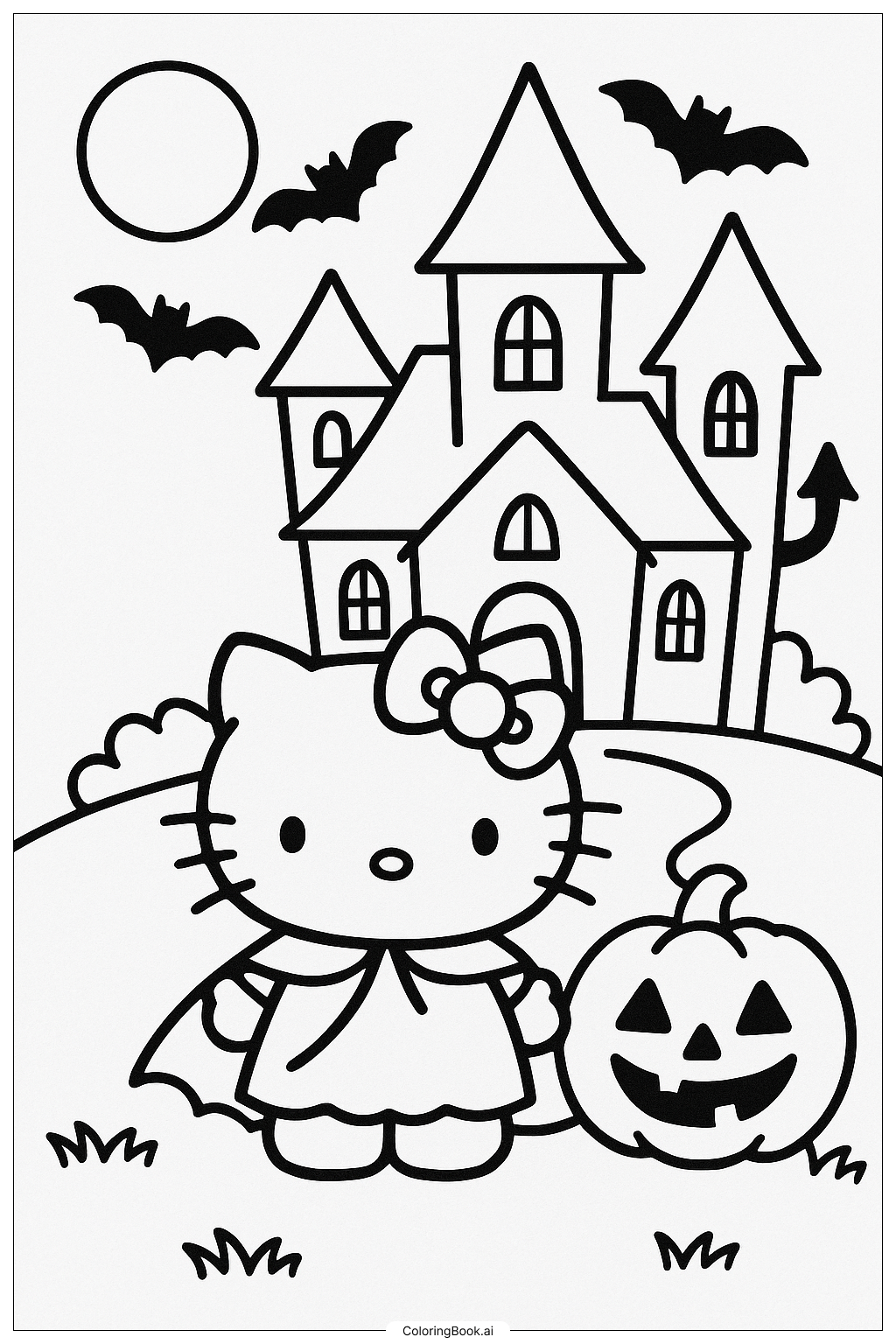 Trang tô màu Hello Kitty Và Ngôi Nhà Ma Ám