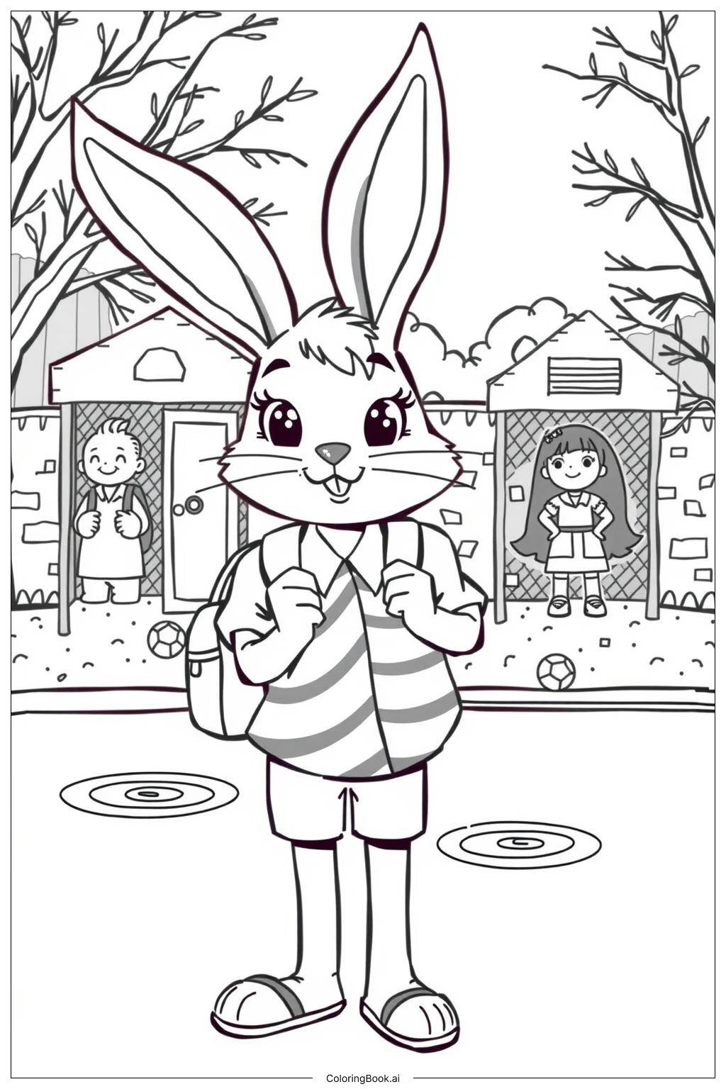  Bunny School Playground-2 Coloring Page 