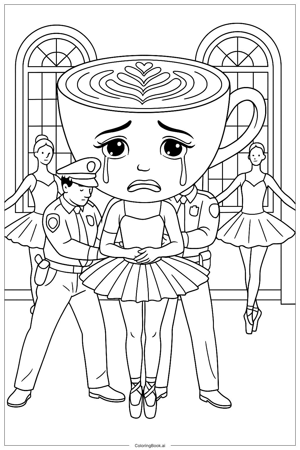  Ballerina Cappucina Caught by Police Coloring Page 