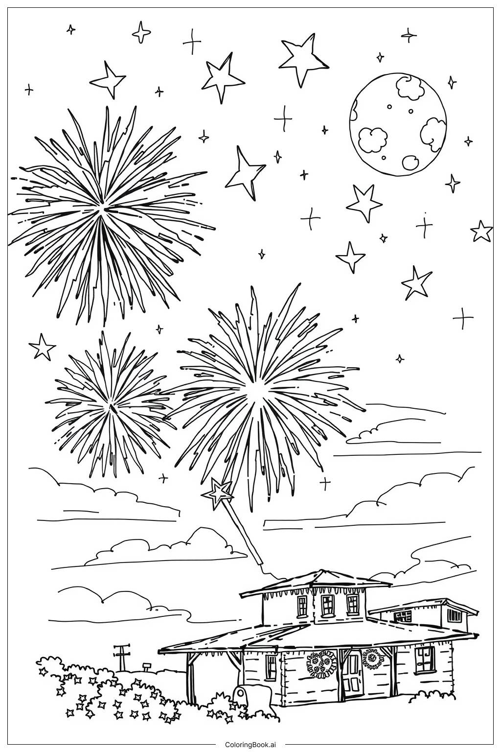  Fireworks Creating Magic in the Night Sky-2 Coloring Page 