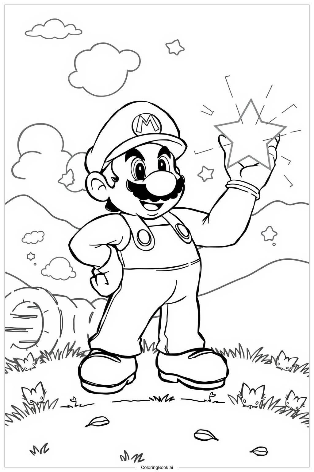  Mario with a Super Star Power-Up-2 Coloring Page 