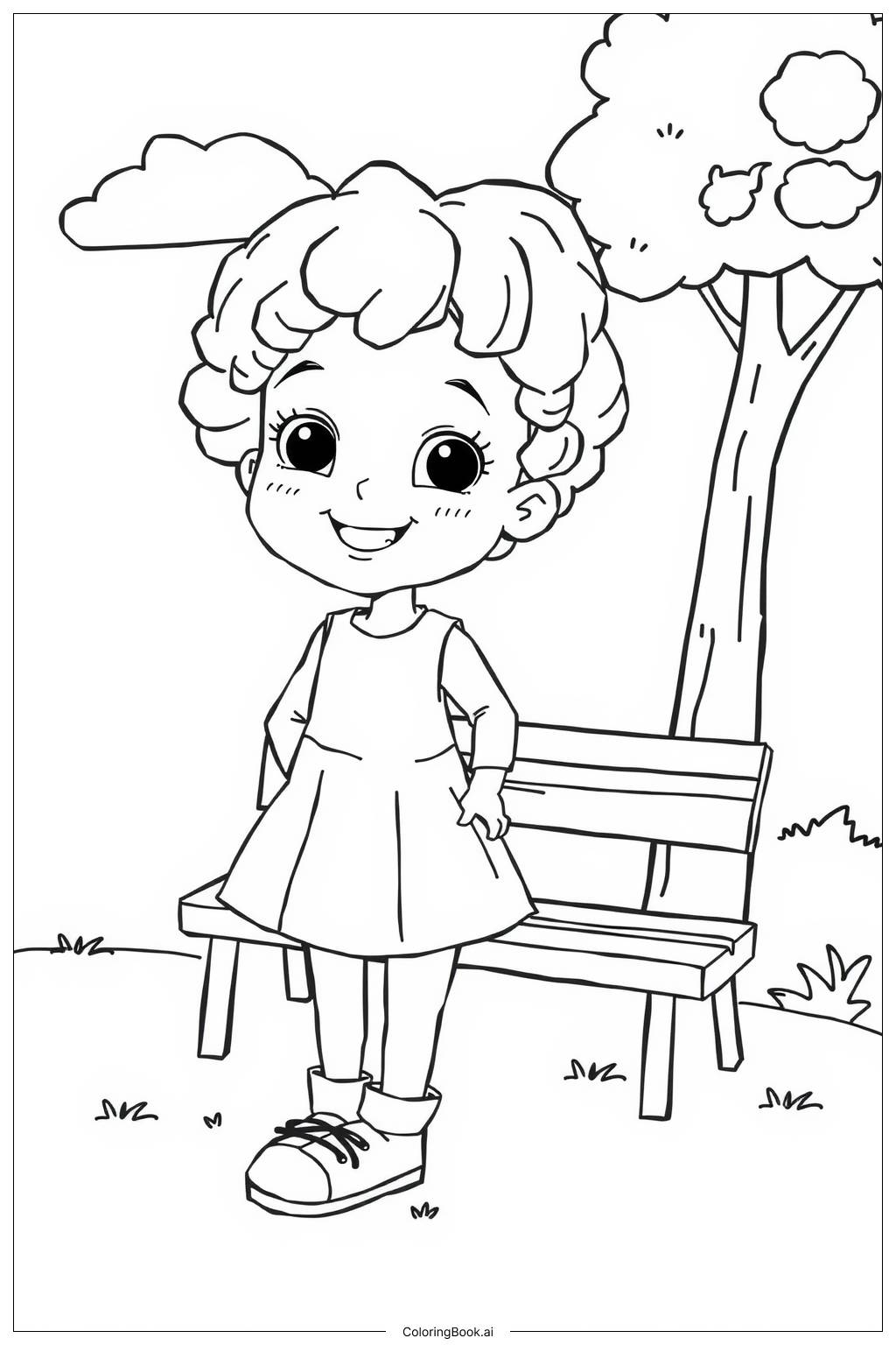  Page de coloriage Fille Noire S'amusant Une Journée au Parc 