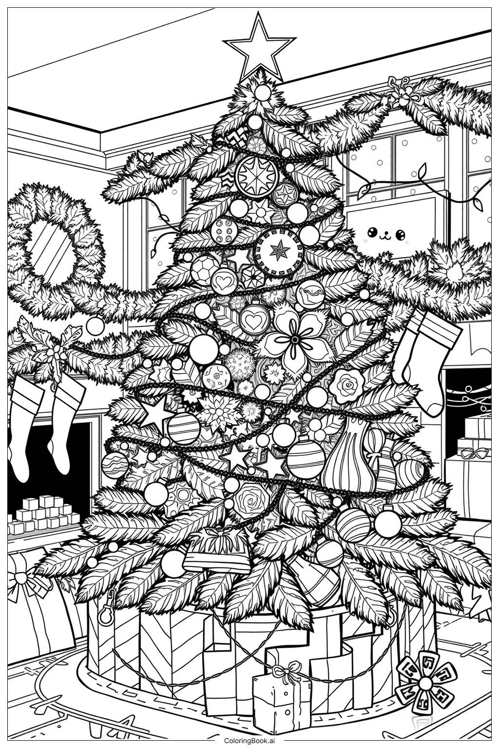  Easy Holiday Tree-2 Coloring Page 