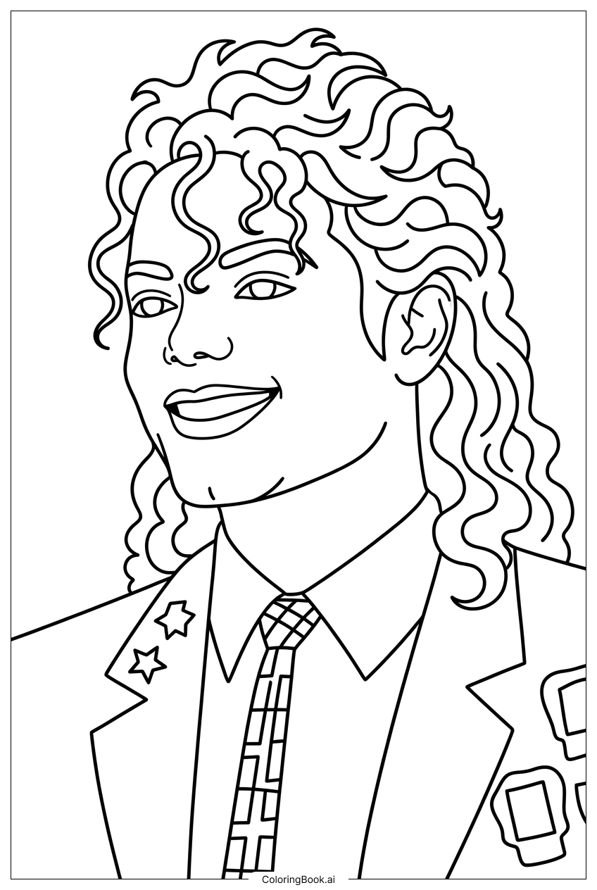 Michael Jackson patterned tie and star lapels Coloring Page
