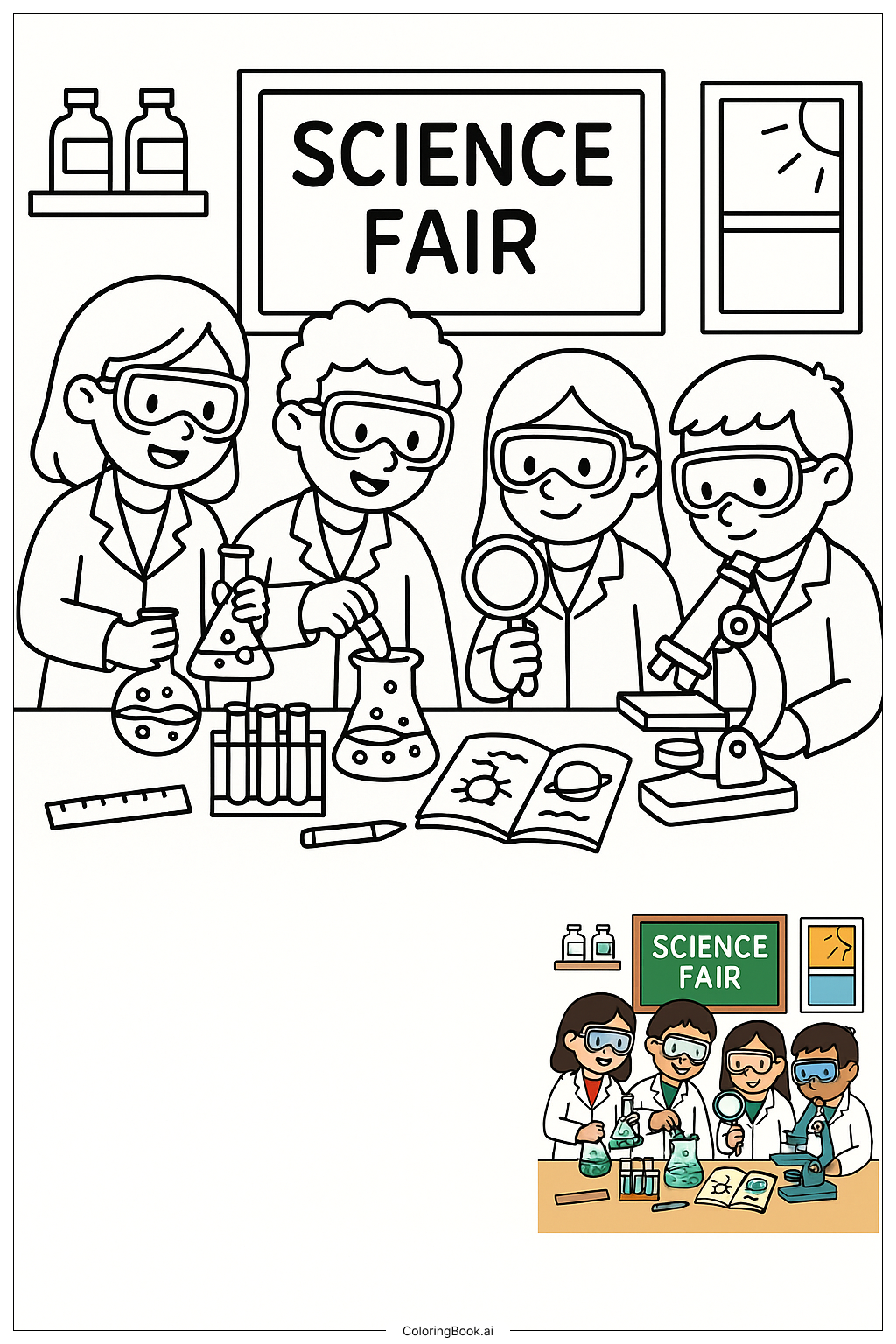  Friends Doing Science Experiment 색칠공부 페이지 