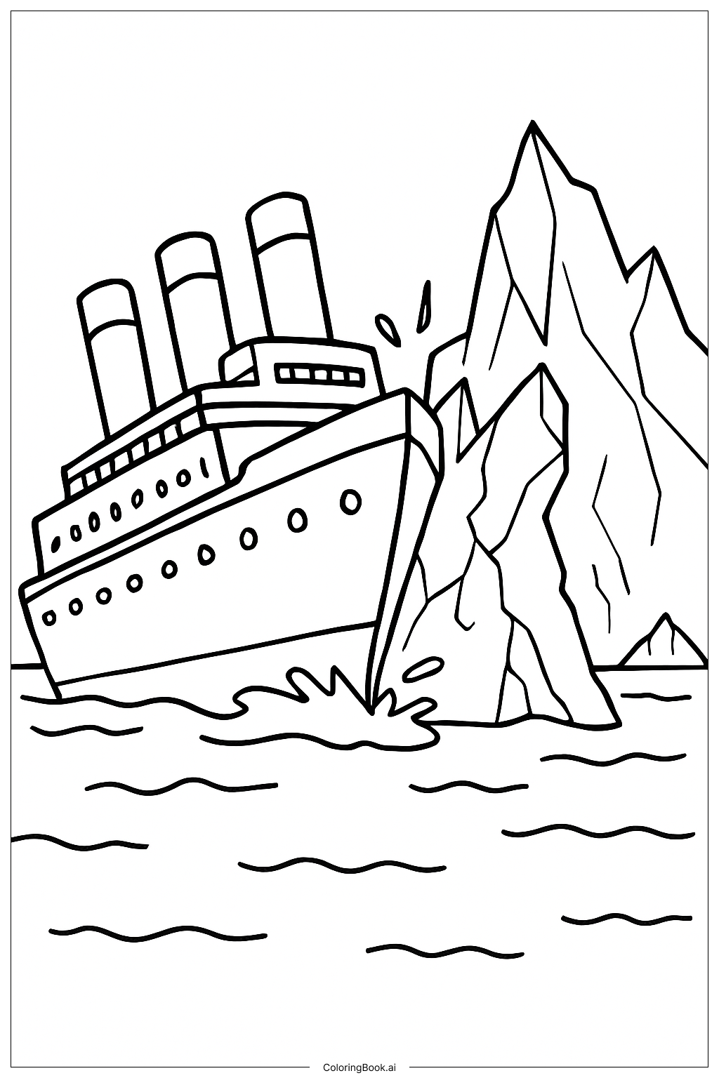  Titanic Hitting Giant Iceberg Coloring Page 