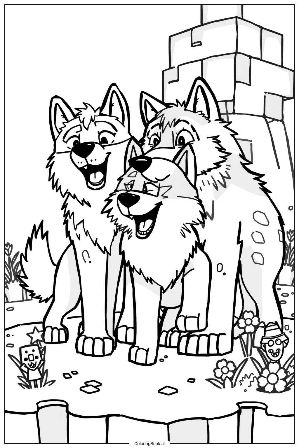  Minecraft Wolf Pack Coloring Page 