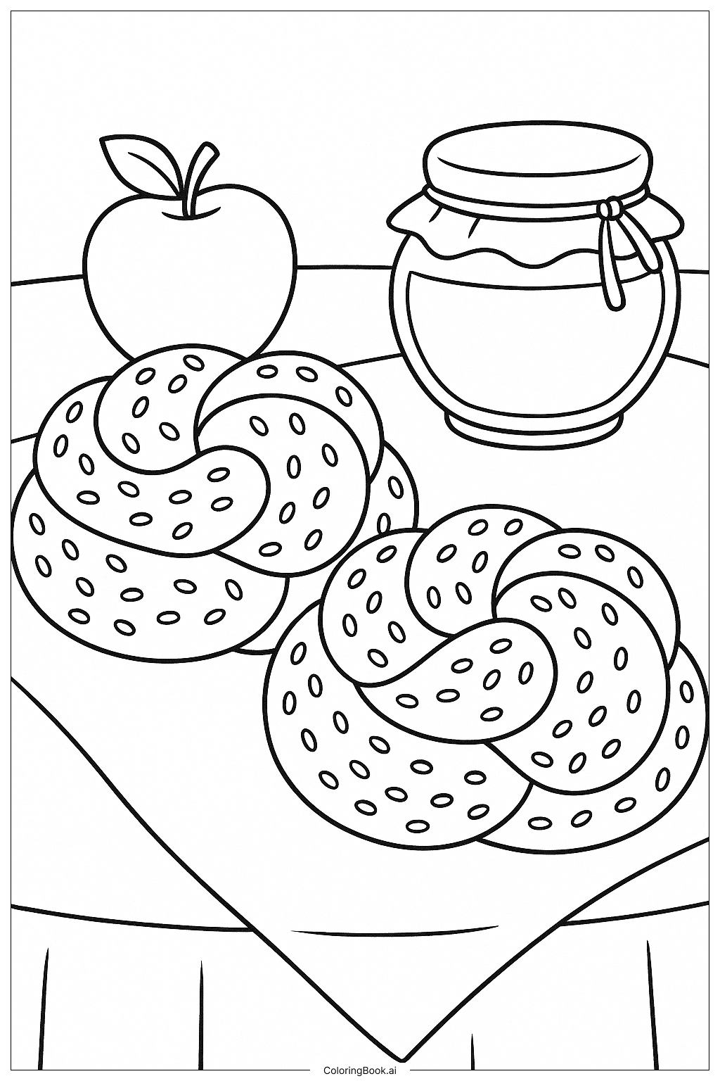  Two Round Challahs For Rosh Hashanah著色頁 