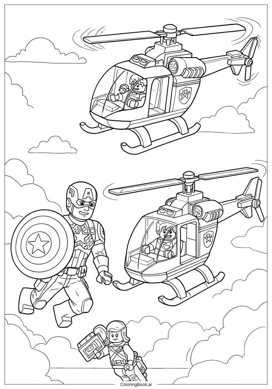  Captain America Lego Hubschrauber Rettung Ausmalseite 