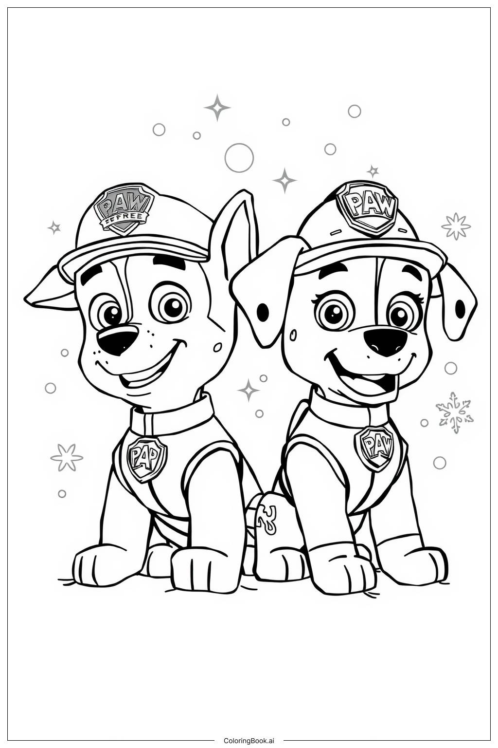  Página para colorear de Celebración de Navidad de Paw Patrol 