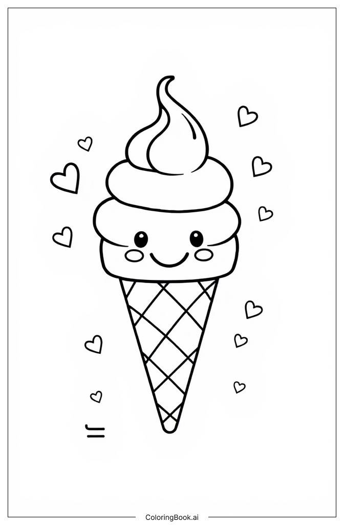  Page de coloriage Kawaii Glace Mignonne 