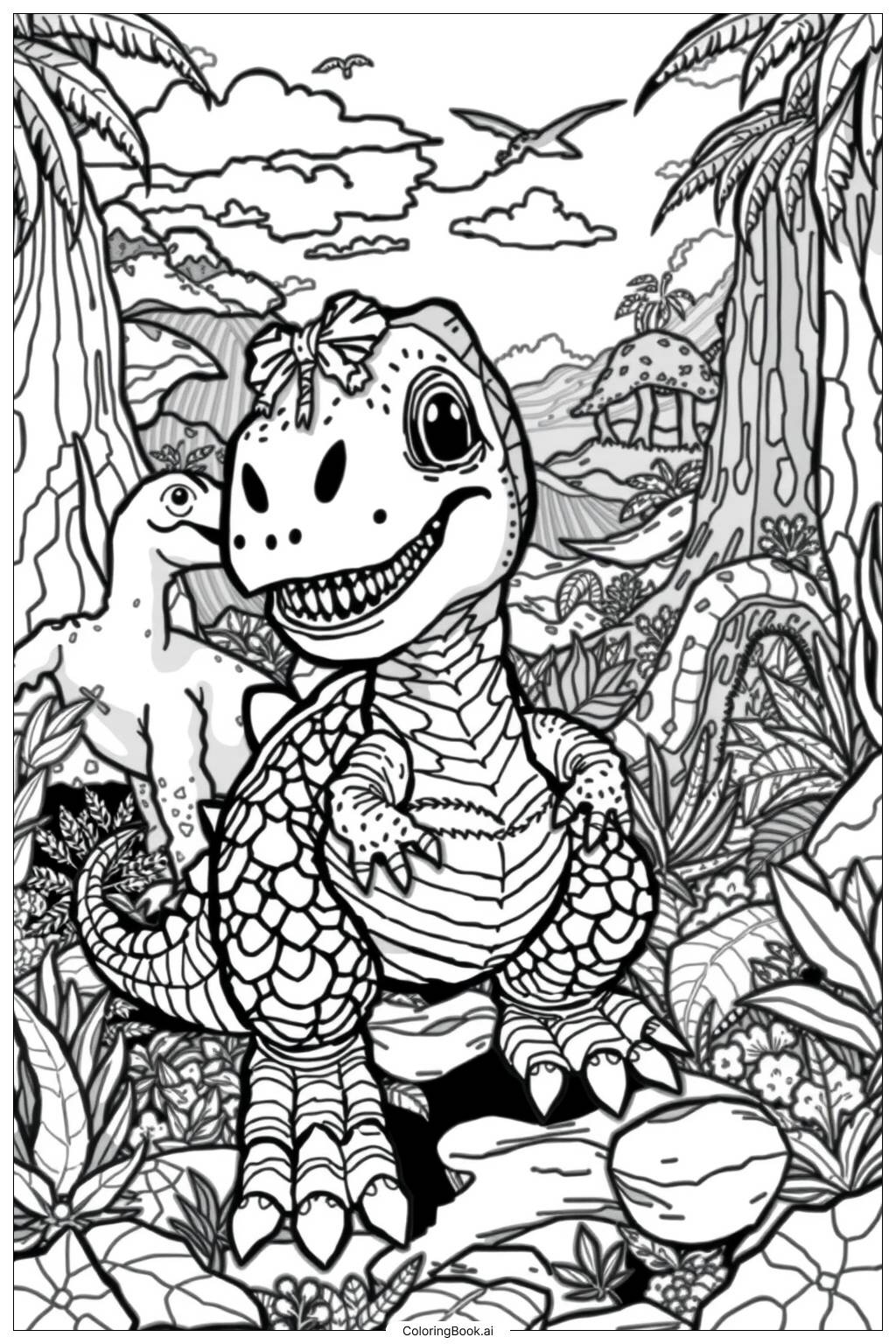  Página para colorir de Dinossauro Fofo - 2 