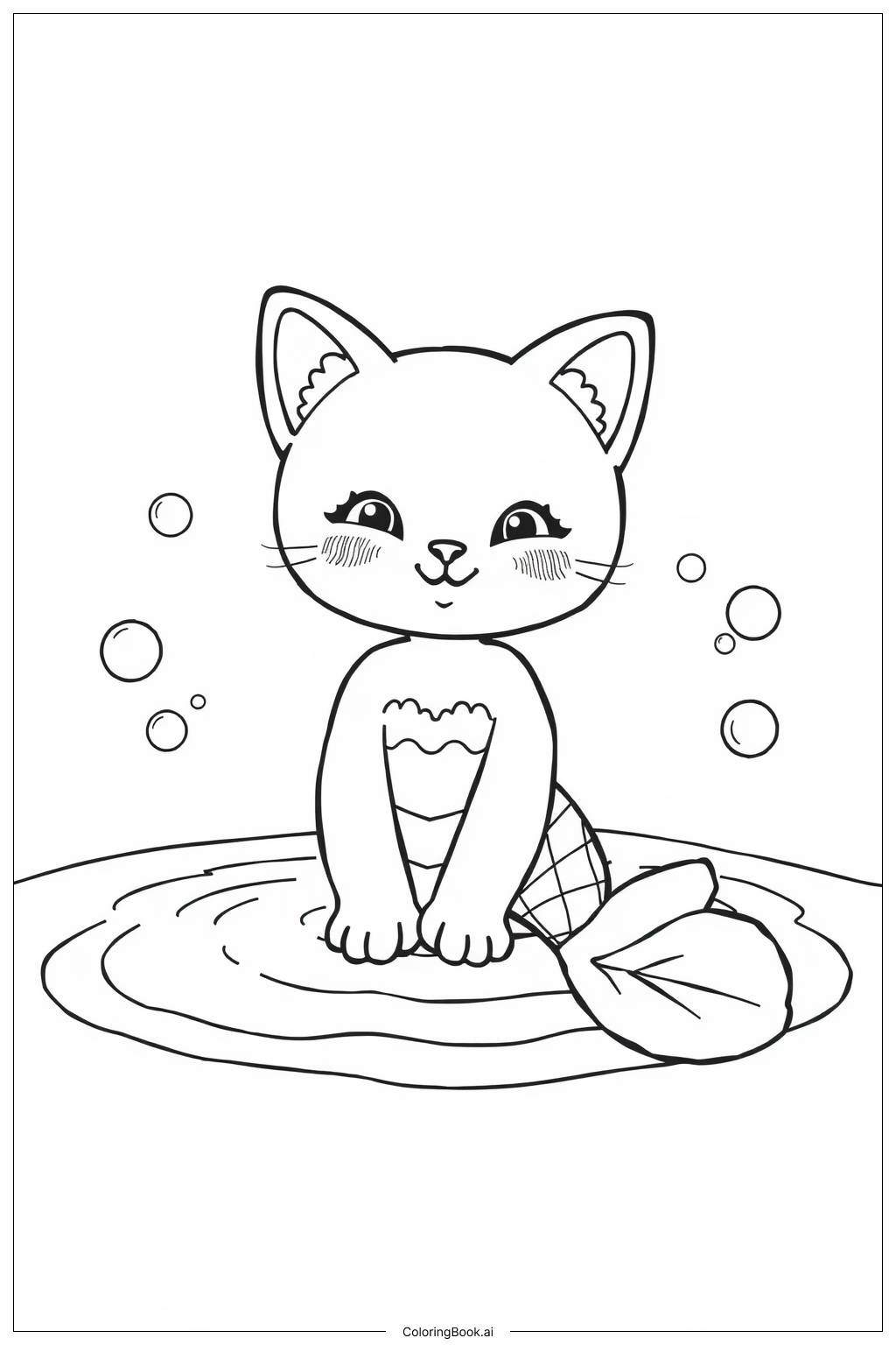  Page de coloriage Chat Sirène Amie 