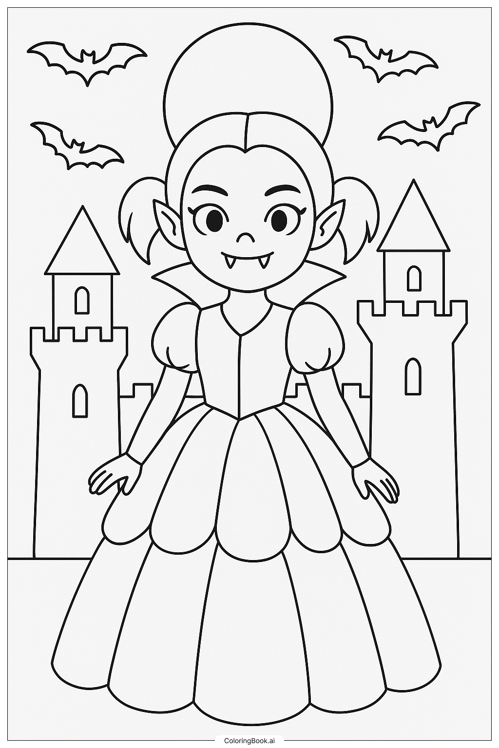  Vampirmädchen im Puffkleid Ausmalseite 
