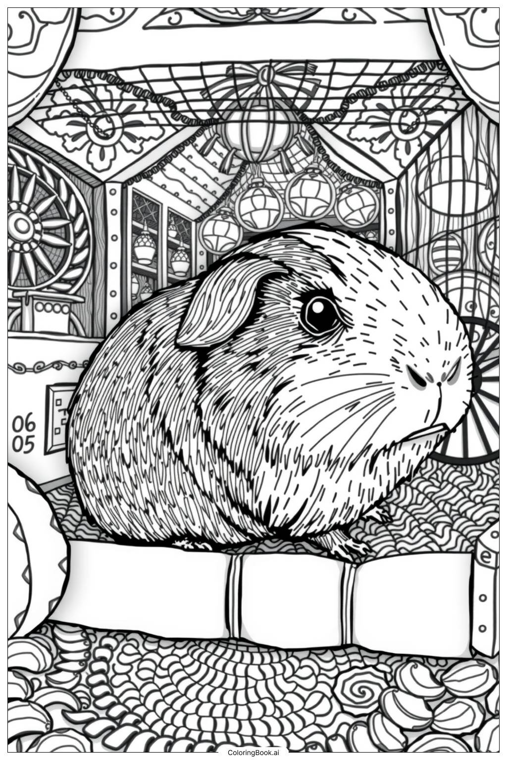  Page de coloriage Cochon d'Inde dans une Cage Douillette 