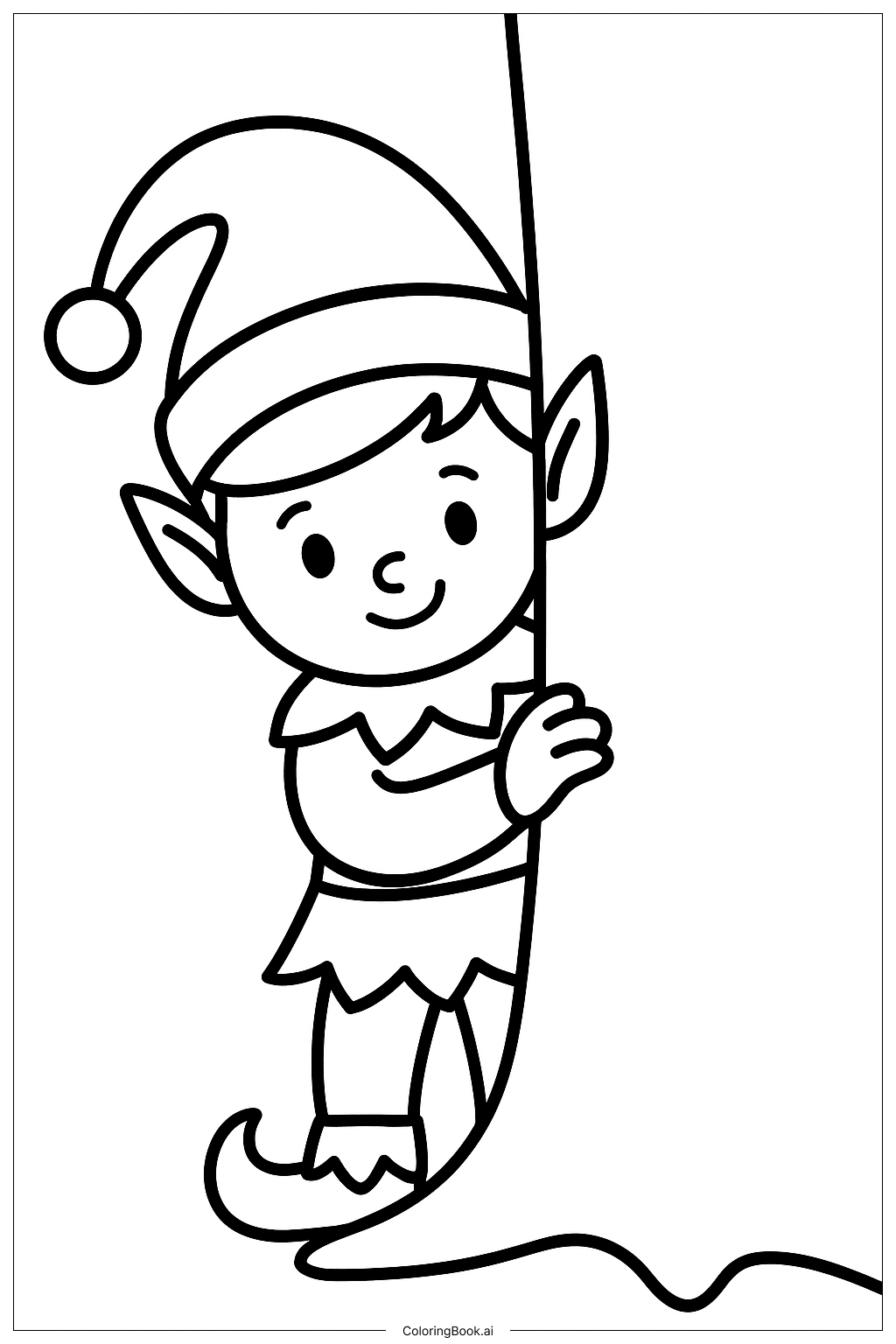  Página para colorir de Elfo Espiando Atrás de uma Árvore 