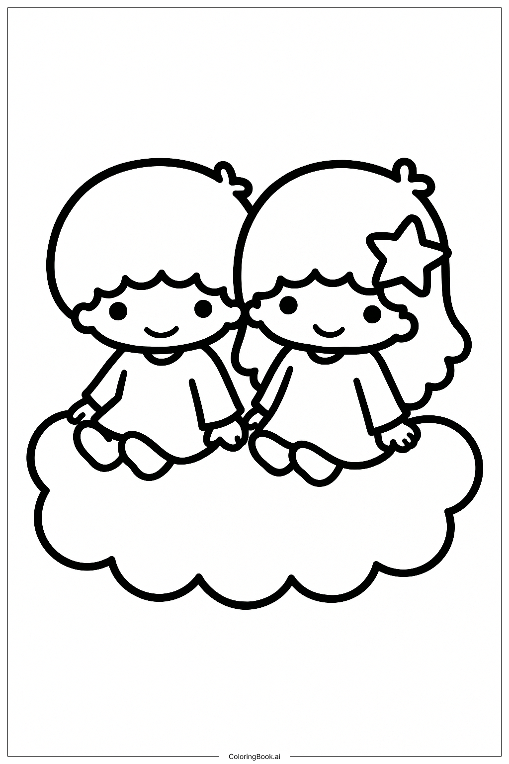  Little Twin Stars Sitting On A Puffy Cloud Coloring Page 