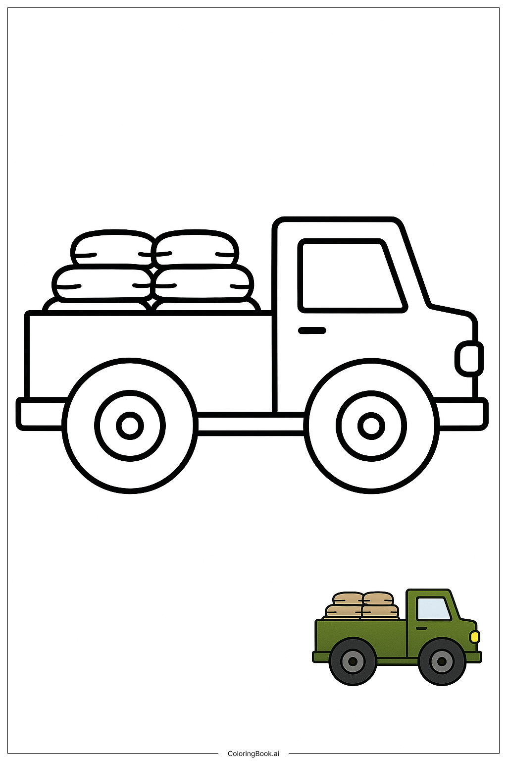  Page de coloriage Camion militaire avec sacs de sable 
