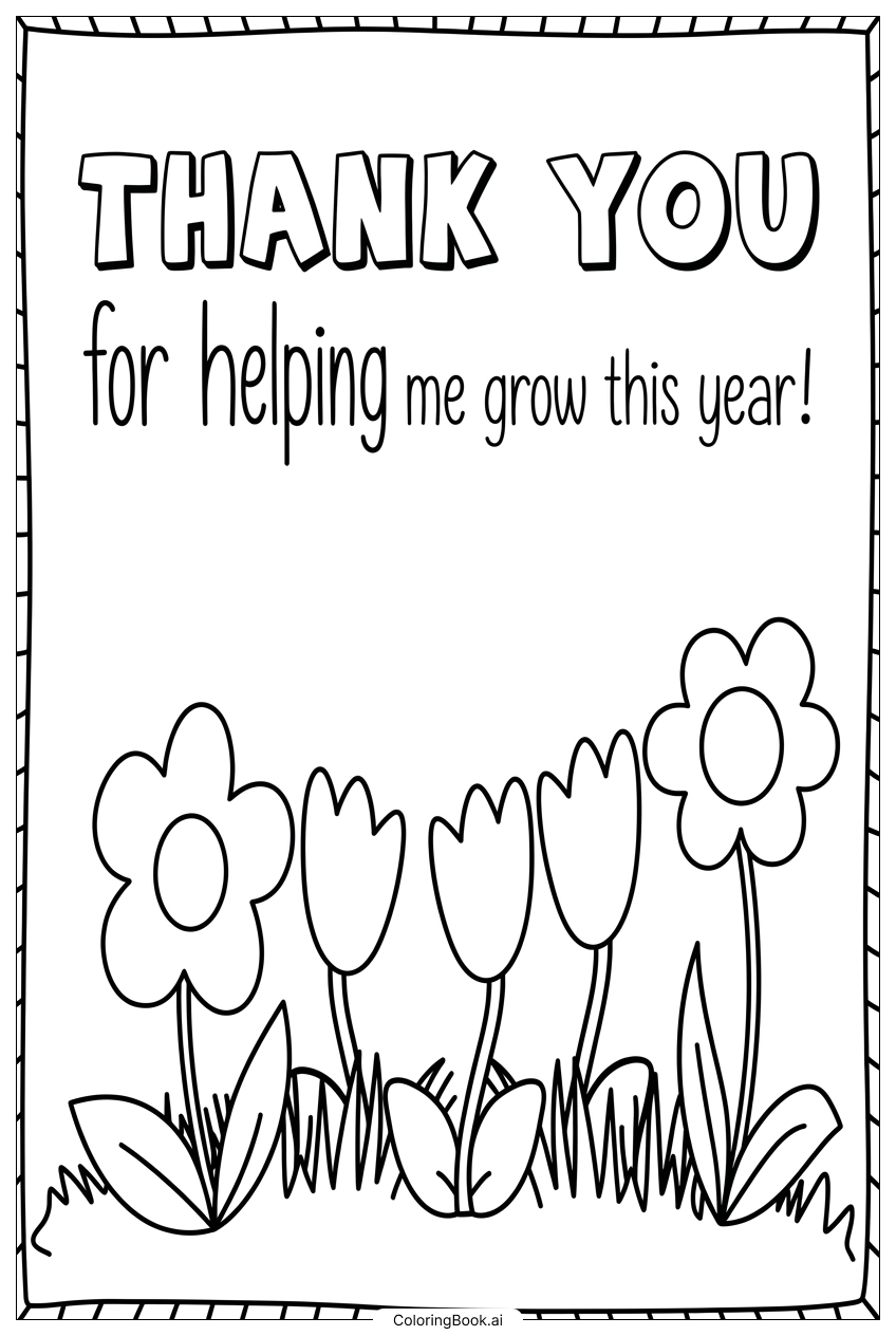 Página para colorear de Gracias por ayudarme a crecer Jardín de tulipanes