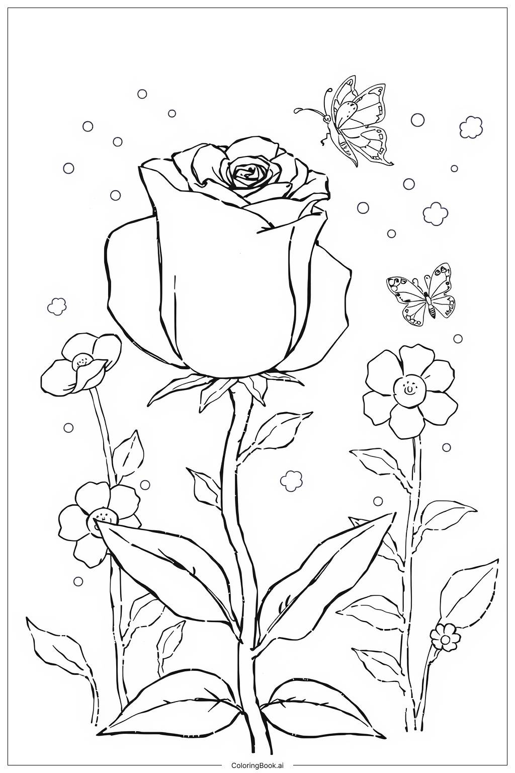  Página para colorear de Rosa de Amor Simple-2 