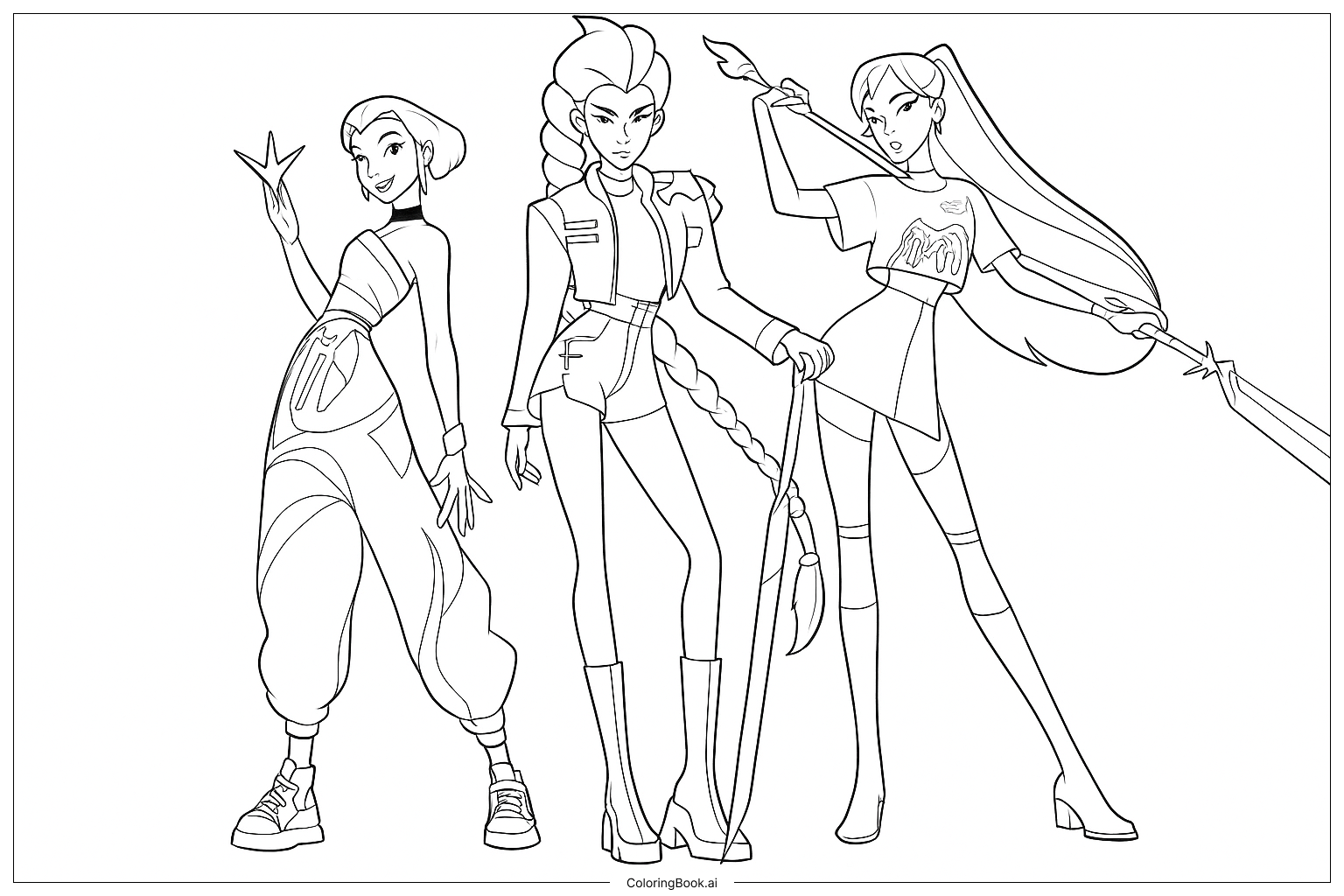  HUNTR X in a Fighting Pose Coloring Page 