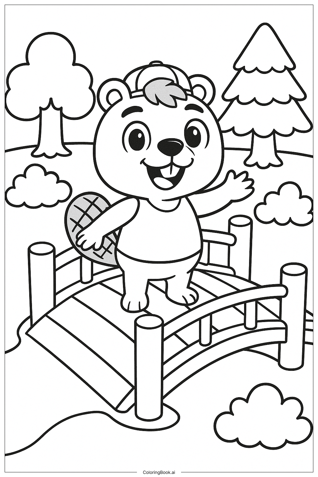  C.J. der Biber auf einer Animal Crossing Brücke Ausmalseite 