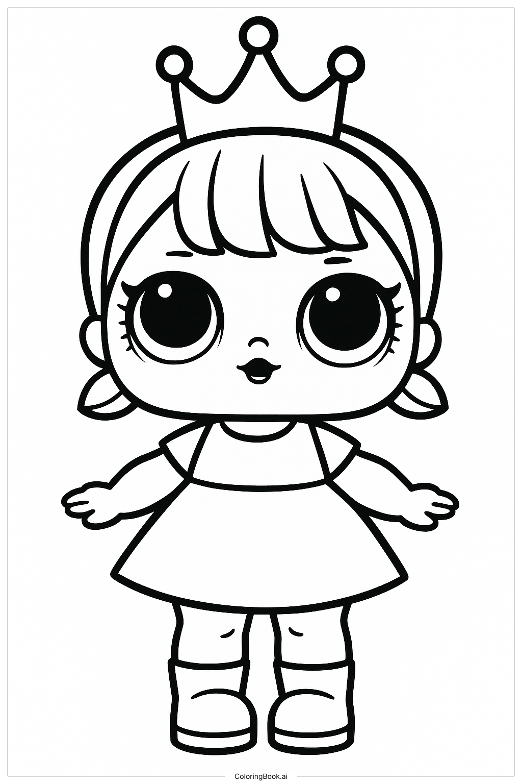 Página para colorir de Boneca Lol com uma Coroa Simples