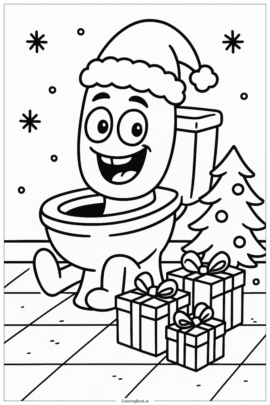  Page de coloriage Toilette Skibidi de Noël avec cadeaux 