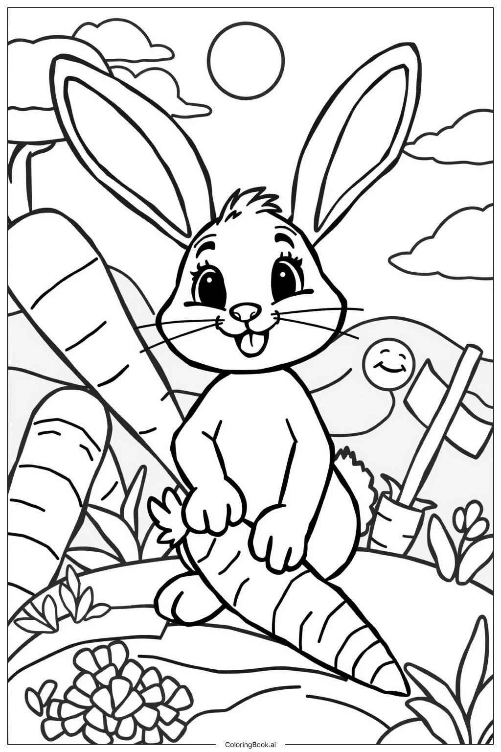  Bunny Carrot Garden Morning Coloring Page 