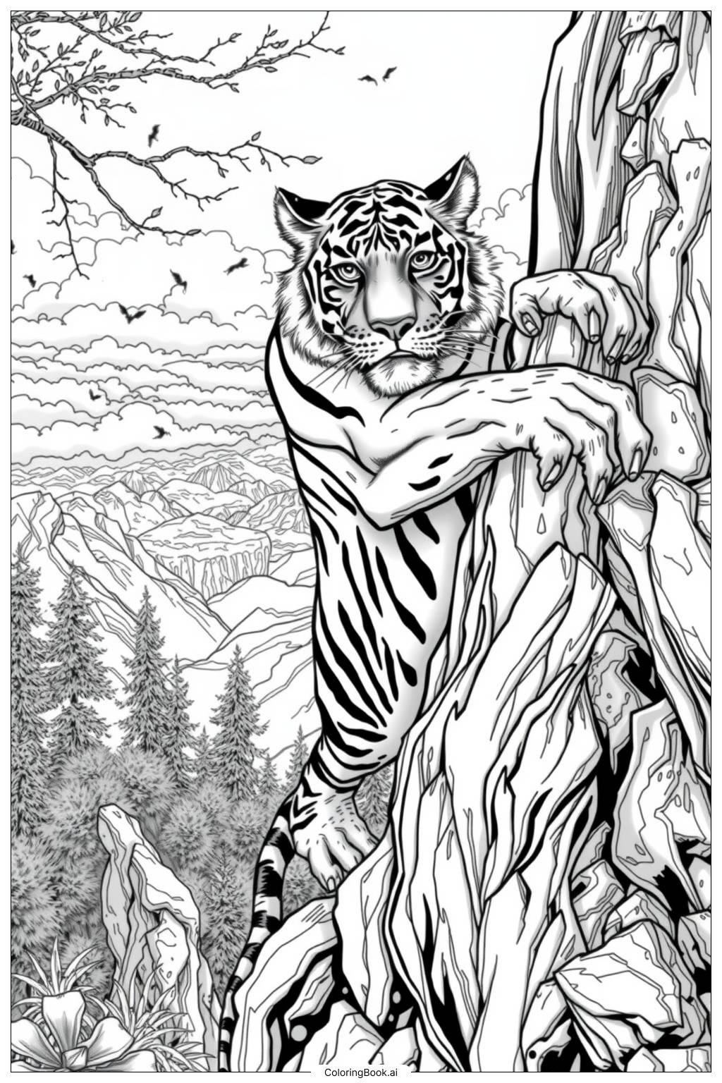  Page de coloriage Défi Tigre Difficile 