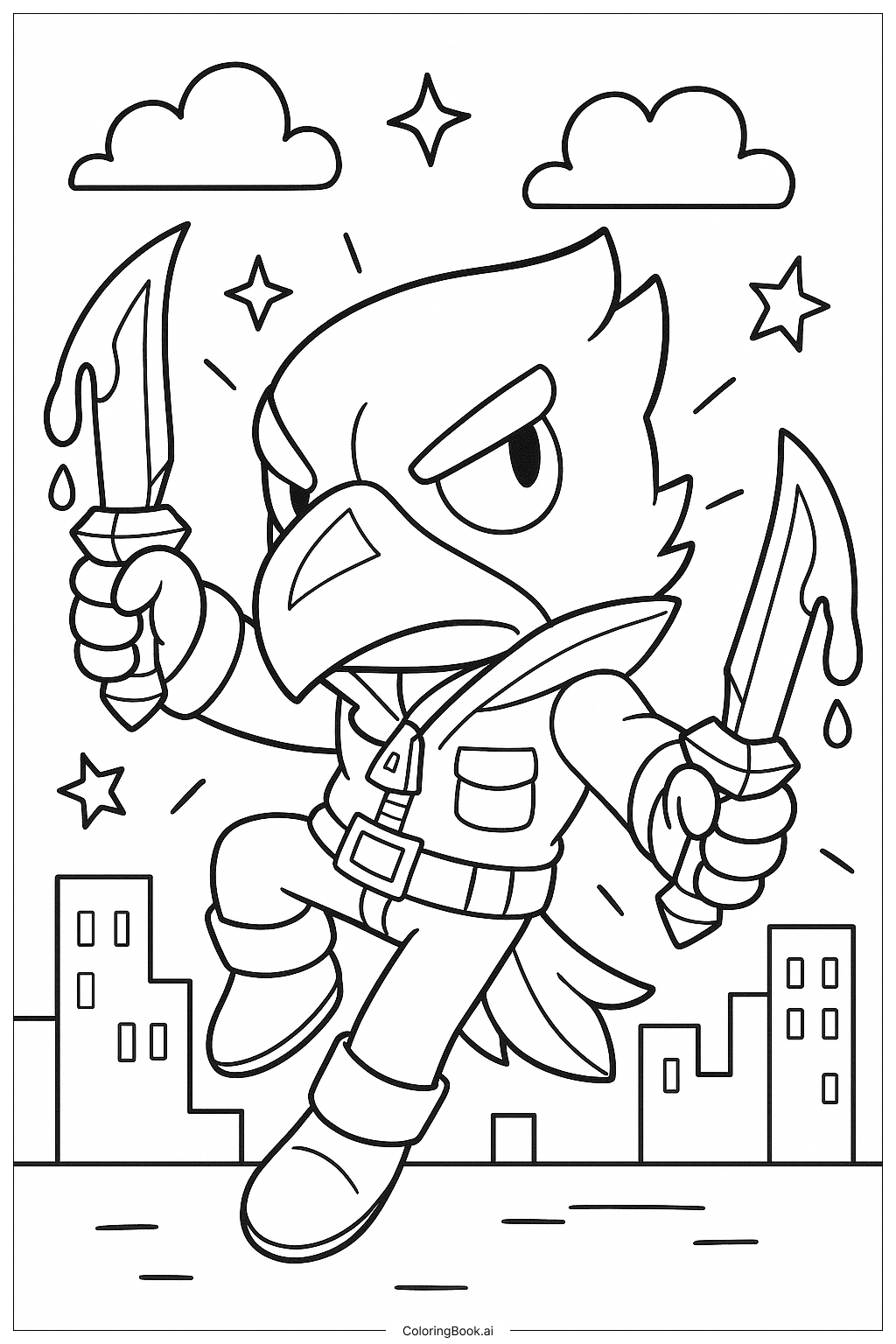 Trang tô màu Brawl Stars Crow Với Dao Độc