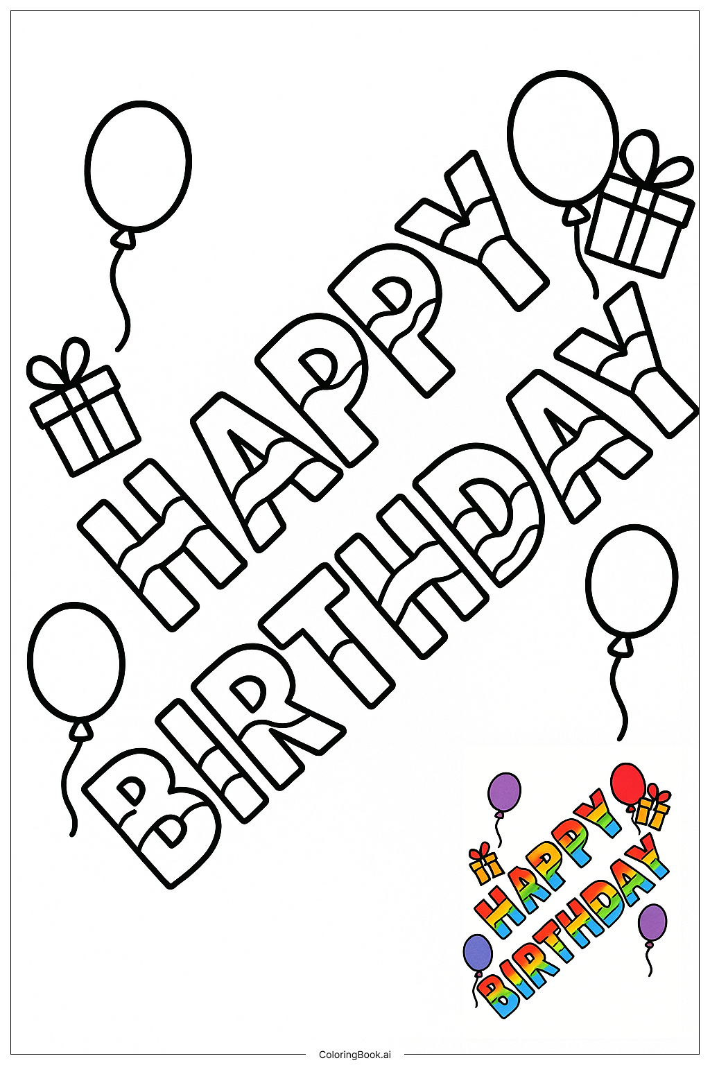  Happy Birthday Rainbow Letters Coloring Page 