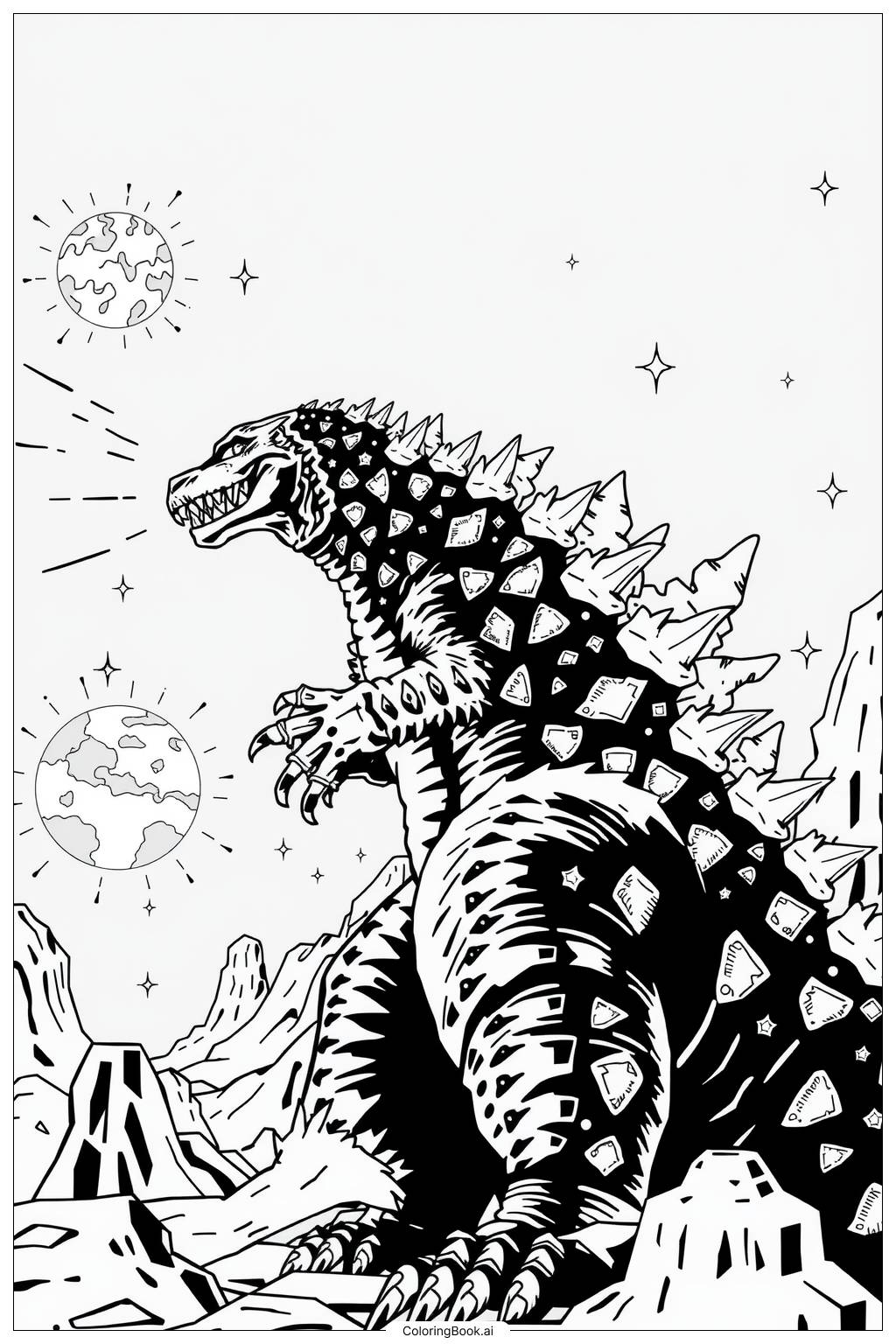  Página para colorear de godzilla protegiendo la tierra-2 