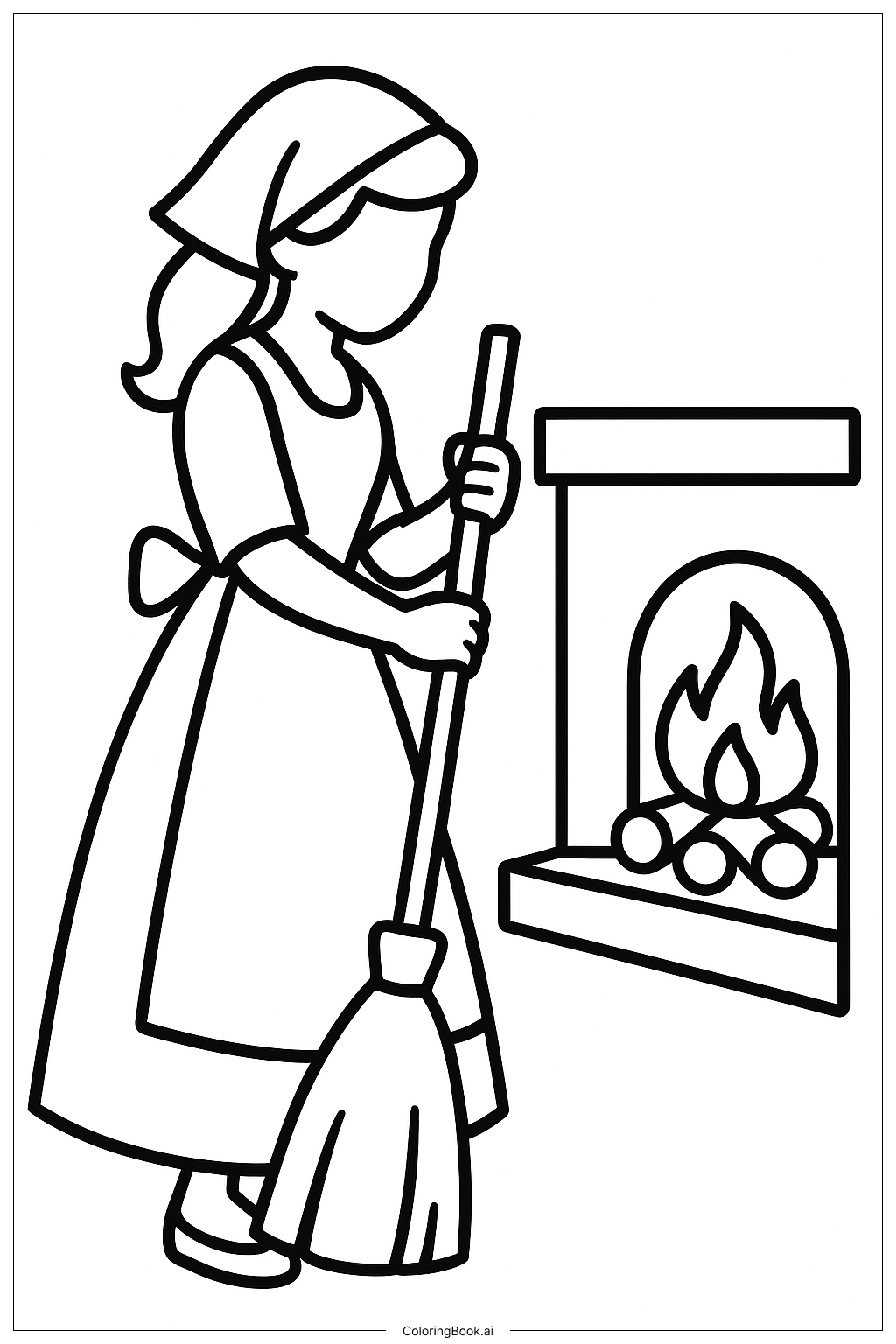  Página para colorear de Cenicienta Limpiando La Chimenea 