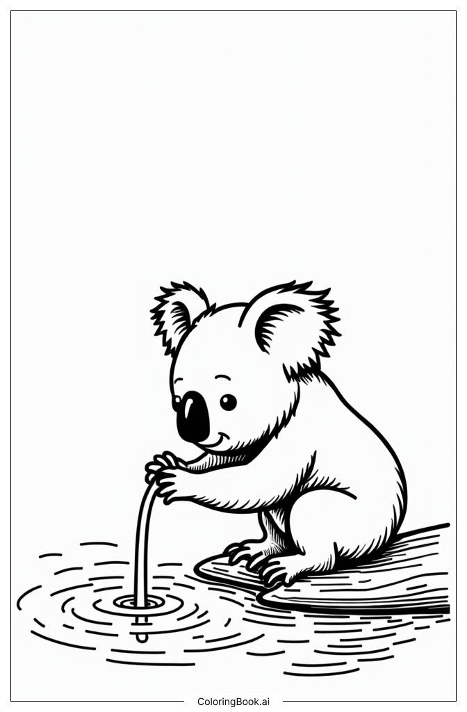  Realistic baby koala drinking water by the river Coloring Page 