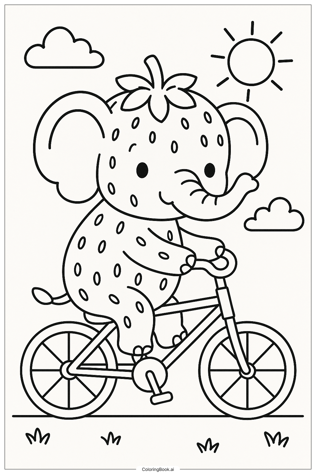  骑自行车的草莓大象填色页 