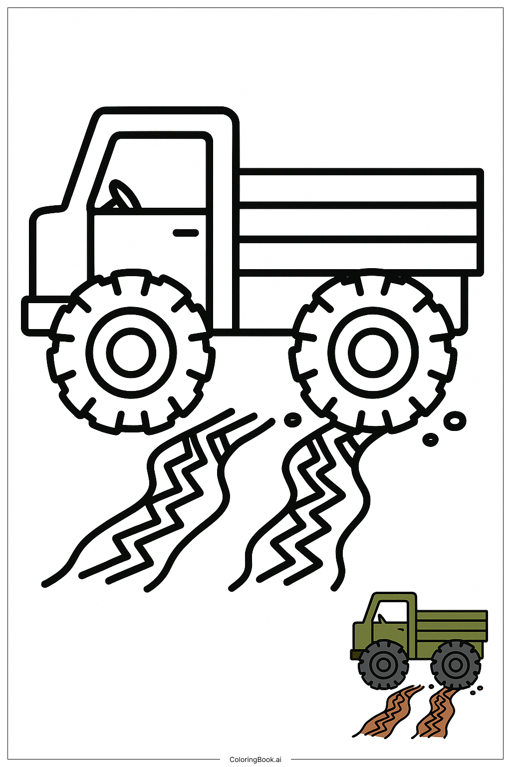  Page de coloriage Pistes de pneus de camion militaire 