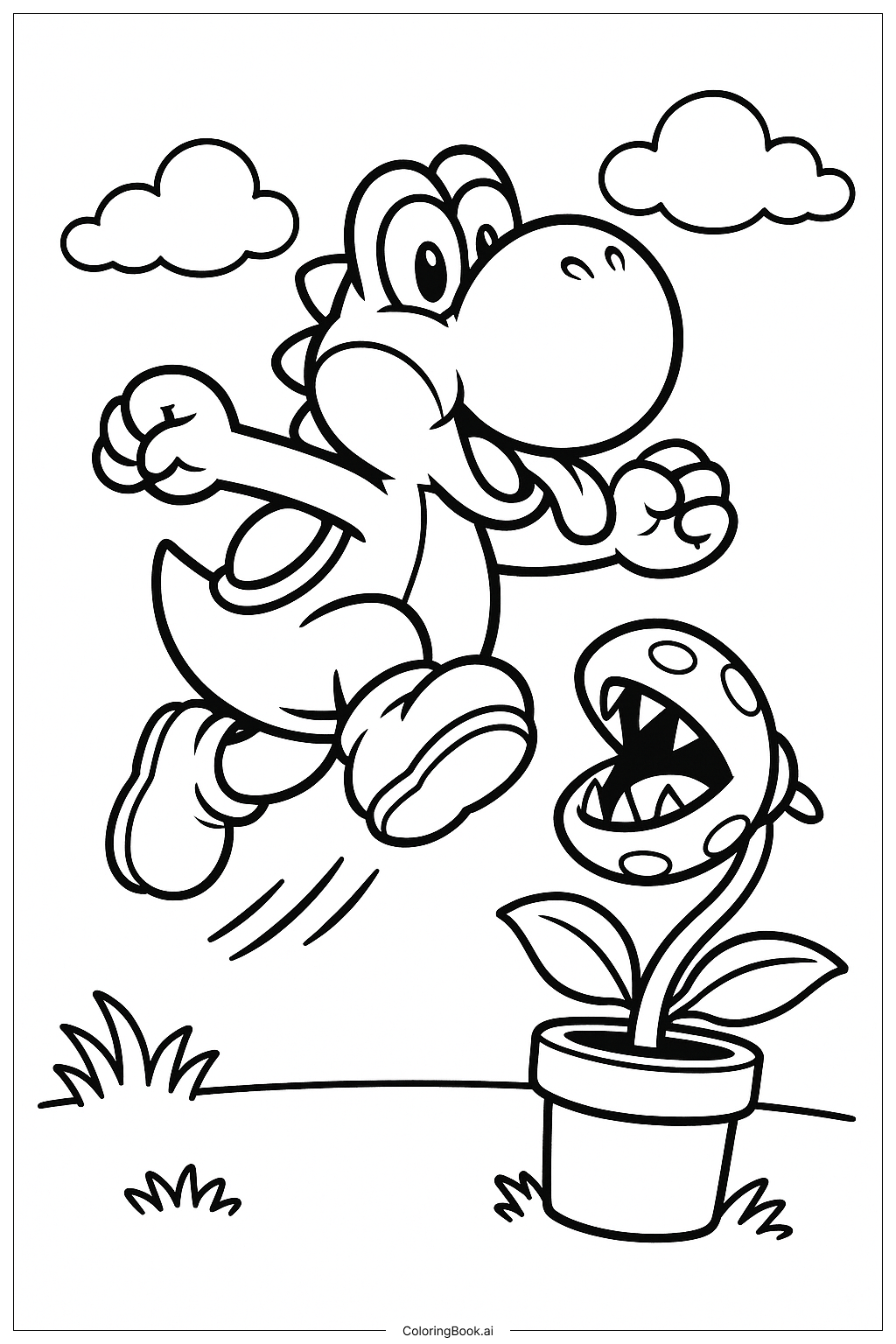 Yoshi Jumping Over a Piranha Plant