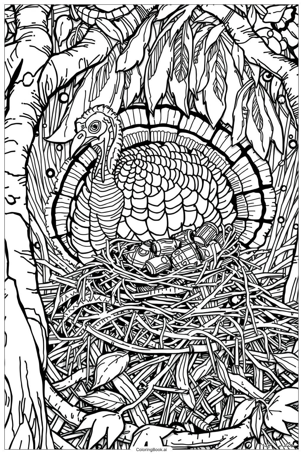  Turkey Making Nest Coloring Page 