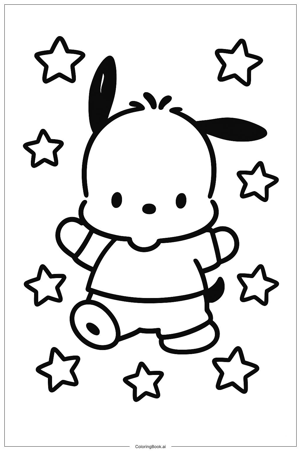  ポチャッコと散りばめられた星の塗り絵ページ 