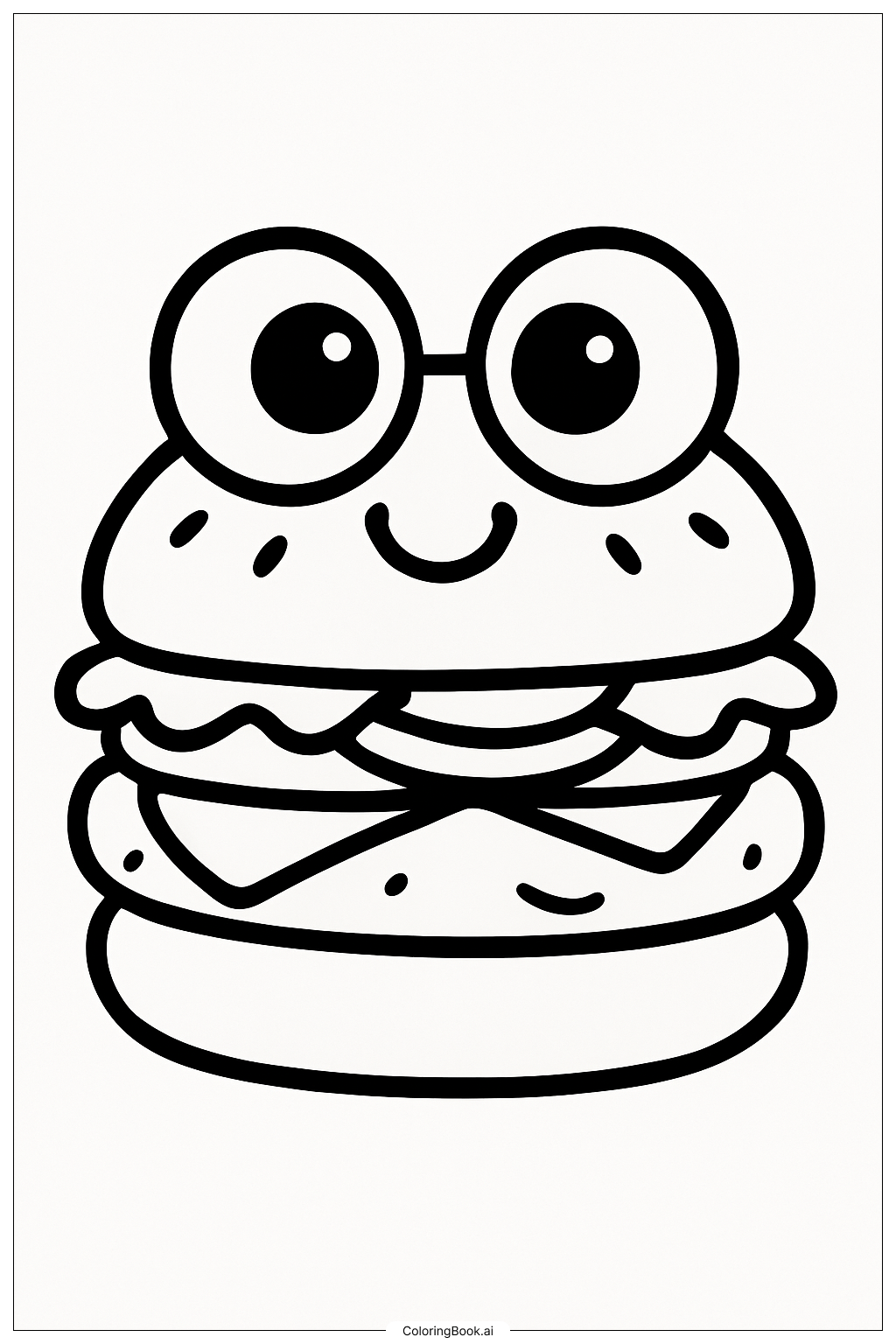  Page de coloriage Hamburger mignon avec de grands yeux mobiles 