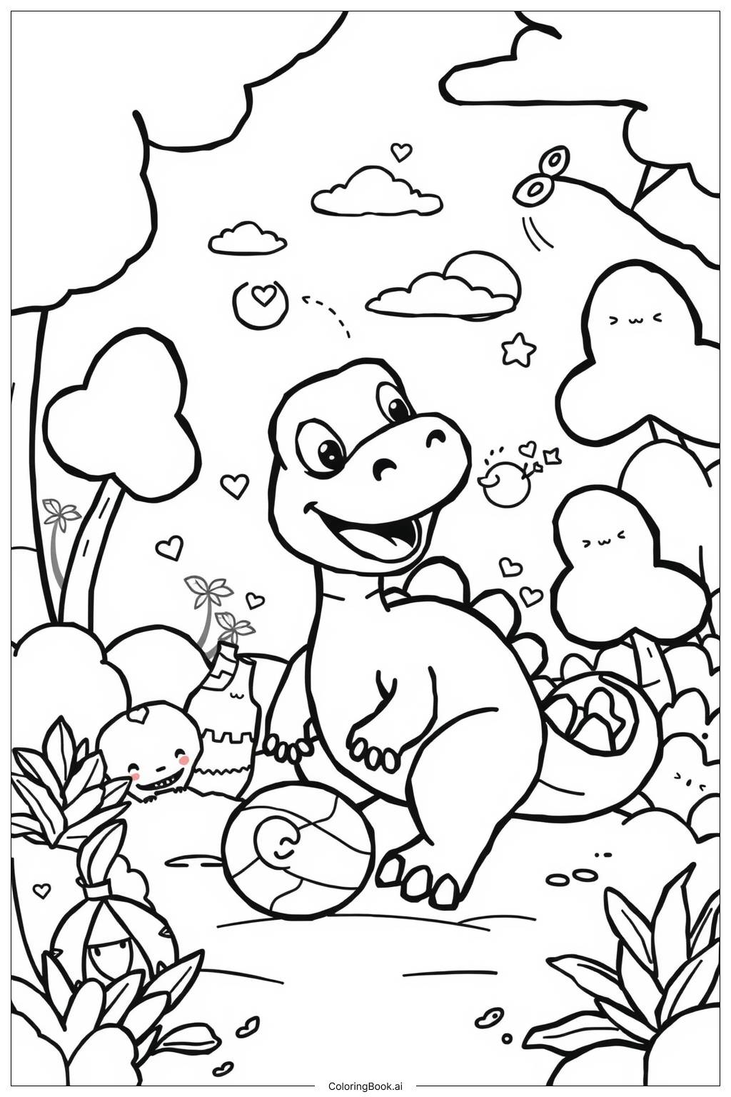  Página para colorear de Sonrisa de Bebé Dinosaurio 